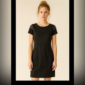 Alfani size 8 black dress with silver shoulder accents. Polyester/Rayon Blend